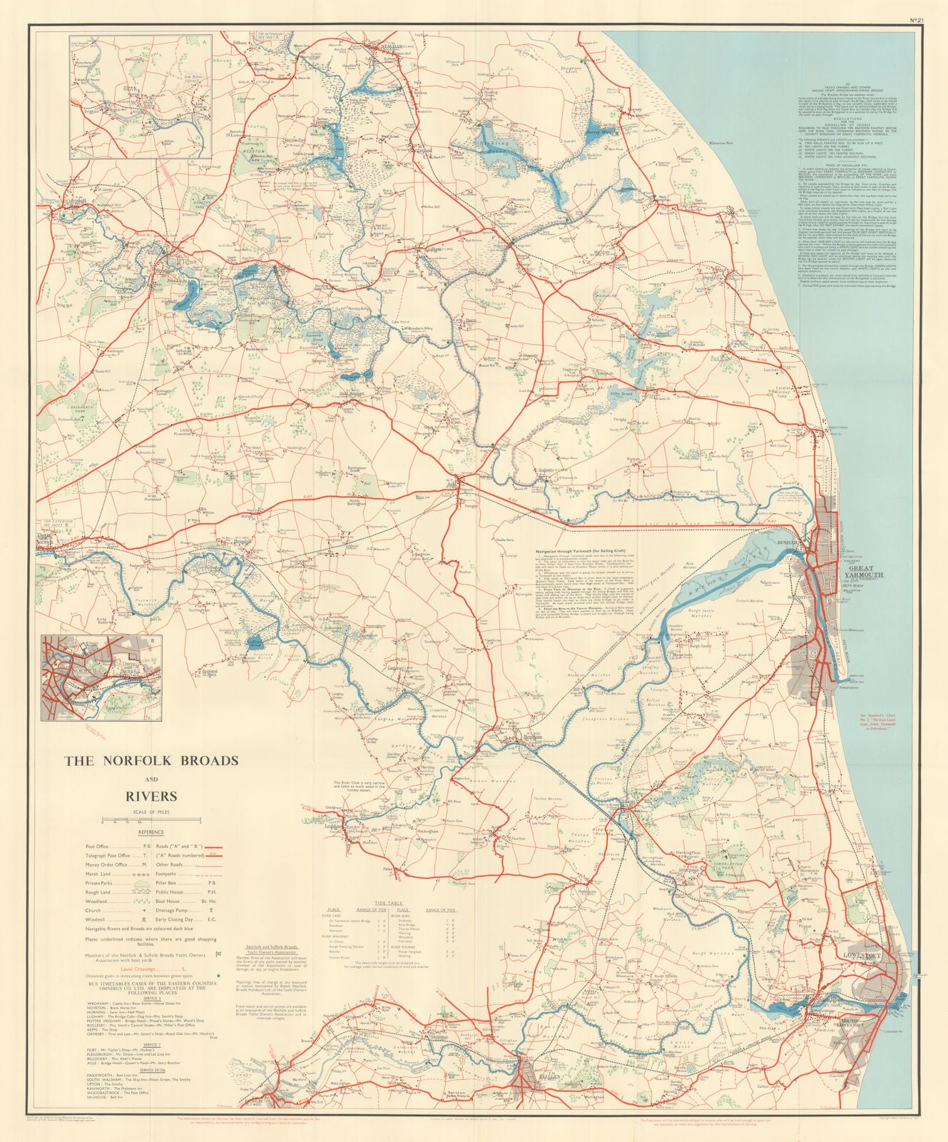 Stanford's Map of The Norfolk Broads and Rivers 1957 old vintage chart